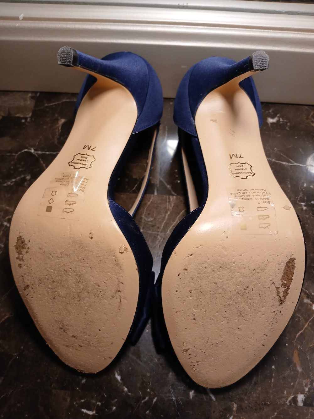 David's Bridal Navy Satin Bow Peep-Toe Heels - Picture 9 of 14
